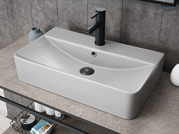 Раковина керамическая Gid Geométrico 52236 61х36 накладная цвет серый матовый 1 отверстие под смеситель