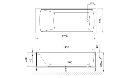Ванна акриловая Royal Bath VIENNA RB953203 170х70 пристенная прямоугольная без ножек и каркаса