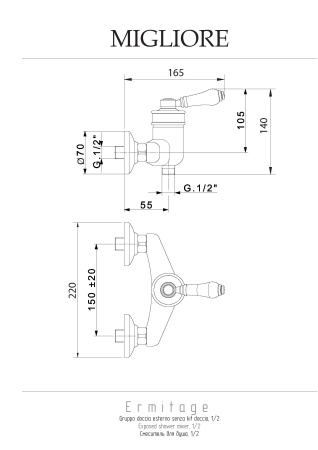 Смеситель для душа Migliore ERMITAGE 18628 настенный золото