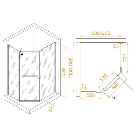 Душевой уголок RGW Passage 35089102-14 120х100 стекло прозрачное профиль черный без поддона