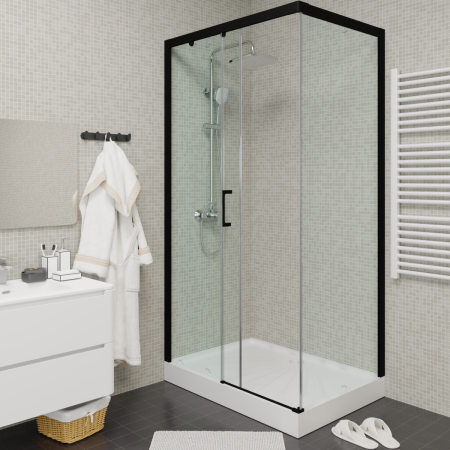 Душевой уголок Cerutti SPA VITO110B-L 110х80 стекло прозрачное профиль черный без поддона