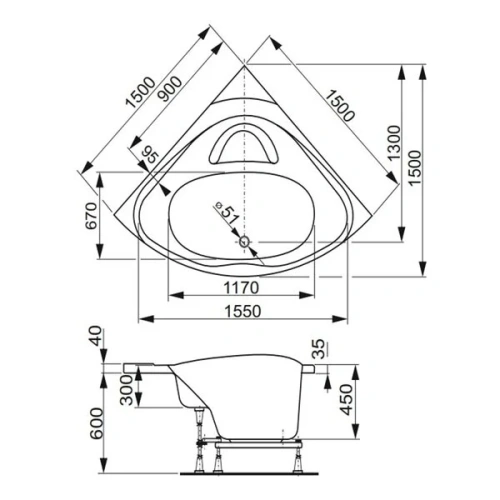 Ванна акриловая Vagnerplast Athena VPBA150ATH3E-04 150х150 пристенная угловая - фото 2
