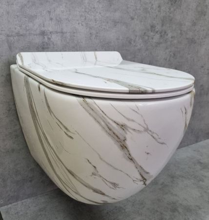 Унитаз подвесной CeramaLux 2213-K белый с сиденьем микролифт каскадный смыв