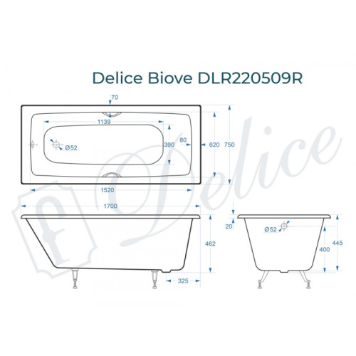 Ванна чугунная Delice Biove 170x75 пристенная прямоугольная - фото 2