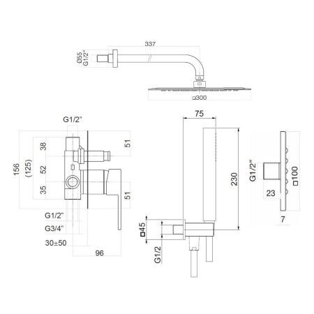 Душевая стойка Webert PE890104794 настенная цвет золото