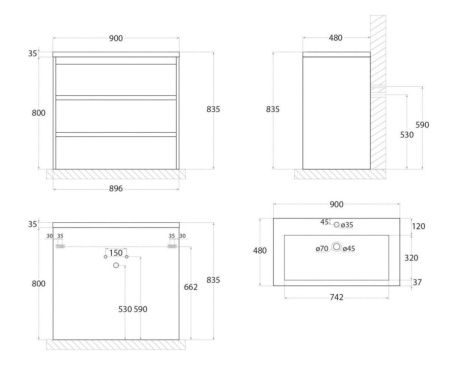 Тумба под раковину Art&Max TECHNO FAMILY-900-3C-PIA-BL 90х50 напольная цвет белый