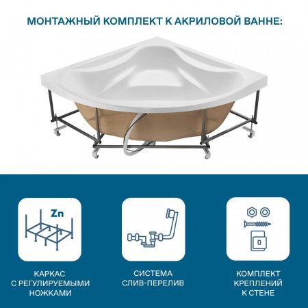 Ванна акриловая Santek Сан-паулу 1WH302399 150х150 угловая четверть круга без каркаса