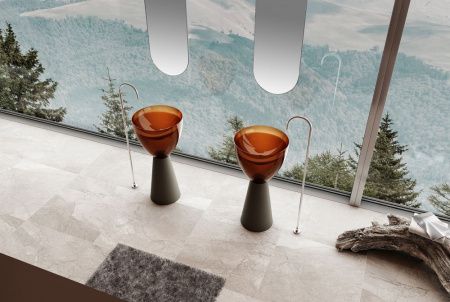 Раковина из полиэфирной смолы Abber KRISTALL AT2703Black-Opal 50х50 напольная цвет черный/коричневый без отверстий под смеситель