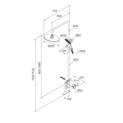 Душевая стойка Milardo Rora RORWT4FM06 настенная цвет белый - фото 5
