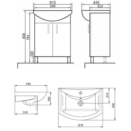 Тумба с раковиной Orange Лайт LA-60TUW+GR 60х40 напольная цвет белый