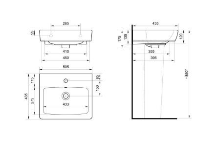 Раковина из сантехнического фарфора Santek Нео WH302184 50х40 накладная цвет белый