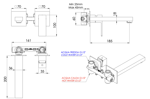 Смеситель для раковины Mariani Rebel B14565REP встраиваемый в стену черный - фото 4