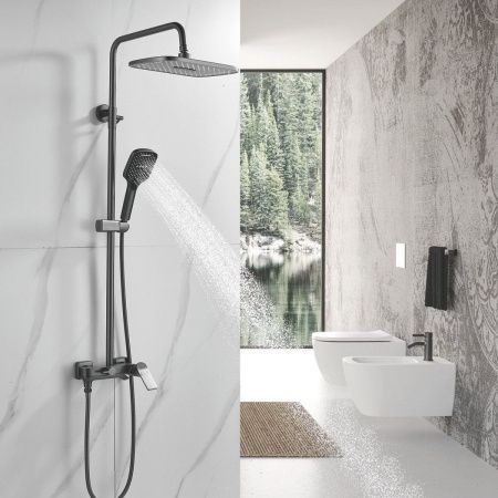 Душевая стойка Shevanik S4136T настенная цвет оружейная сталь