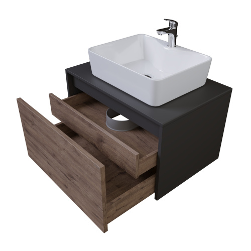 Тумба под раковину Grossman Смарт 107009 70х46х42 подвесная цвет веллингтон/графит - фото 2