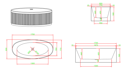 Ванна акриловая Frank 125097 170х80 отдельностоящая овальная с ножками - фото 2