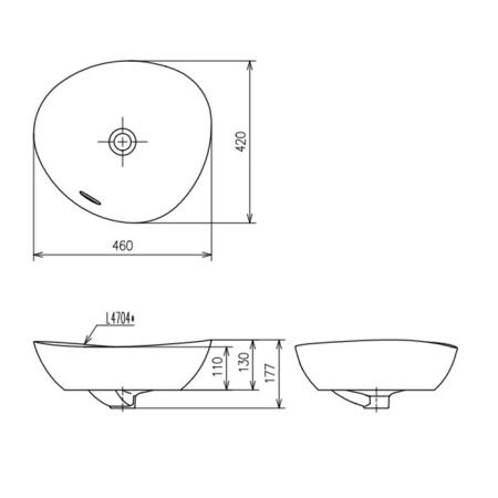 Раковина керамическая Toto TA L4704MTE#CMW (второй арт LS903MTVE#CMW) 50 см накладная цвет белый без отверстий под смеситель