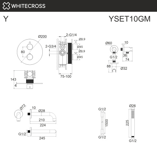 Смеситель для ванны Whitecross Y gunmetal YSET10GM встраиваемый оружейная сталь - фото 3