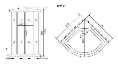 Душевая кабина Timo Lux T-7701 100х100 четверть круга с крышей ориентация универсальная