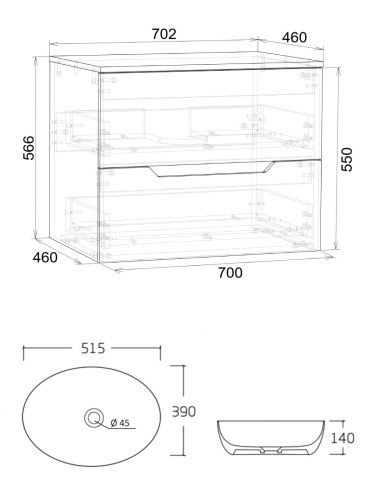 Тумба с раковиной Orange Line Li-70TubMDF+B05-520W 70х46х71 подвесная цвет черный матовый - фото 4