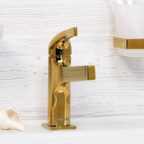 Смеситель WasserKRAFT Sauer 7100 7103 на раковину золото - фото 2