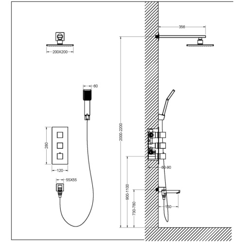 Душевая система Timo Tetra-thermo SX-0179/00SM встраиваемая в стену - фото 3 Душевая система Timo Tetra-thermo SX-0179/00SM встраиваемая в стену - фото 3