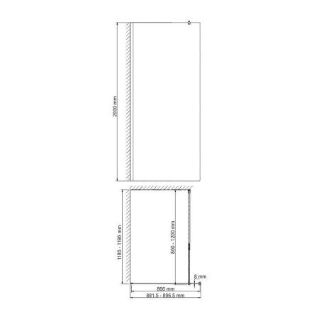 Душевая перегородка Wasserkraft Rur 30W 30W39BG-FL 90х200 стекло рифленое профиль золото