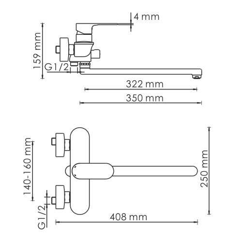 Смеситель для ванны WasserKRAFT Dinkel 5800 5802L настенный хром - фото 5