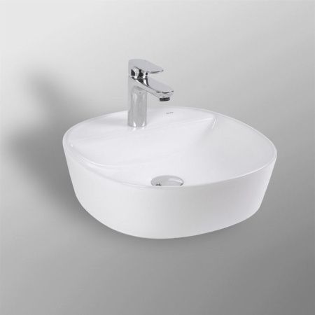 Раковина из сантехнического фарфора Bond Oval S01-410 40х40 накладная цвет белый 1 отверстие под смеситель