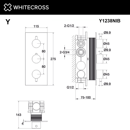 Смеситель для душа Whitecross Y brushed nickel Y1238NIB встраиваемый никель брашированный - фото 3