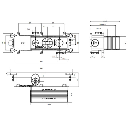Внутренняя часть встраваемого смесителя для душа на 2 выхода Fima Carlo Frattini F4560SF