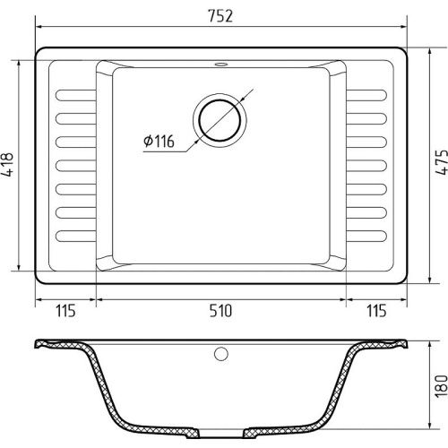 Кухонная мойка Granfest Quarz 71 черный 75х48 цвет черный поверхность матовая - фото 3