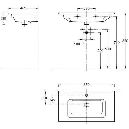 Раковина керамическая Kerama Marazzi PIANO PI.wb.85 90х50 подвесная цвет белый 1 отверстие под смеситель