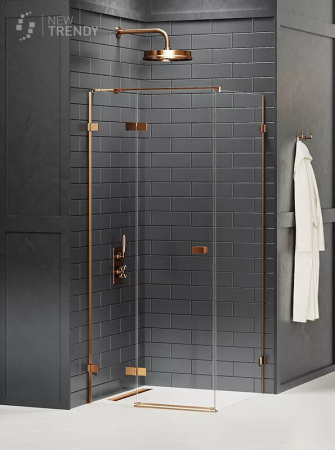 Душевой уголок New Trendy AVEXA Copper brushed EXK-3567 110х100 стекло прозрачное профиль медь брашированная без поддона
