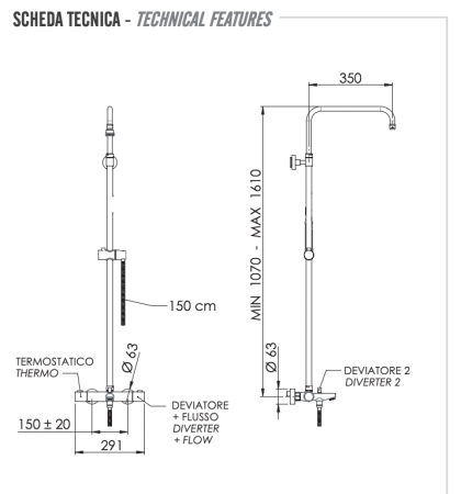 Душевая стойка Remer Elegance EQ34ASSDNO настенная цвет черный с термостатом