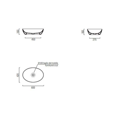 Раковина из сантехнического фаянса GSI Pura 884211_УЦ/2 60х40 накладная цвет белый