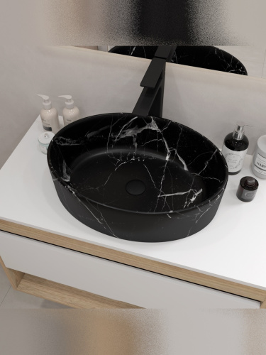 Раковина из сантехнического фарфора Teymi Lori T50485 51х36 накладная цвет черный мрамор - фото 5