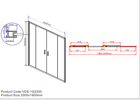 Душевая дверь Vincea Garda VDS-1G2200CH 200х190 стекло текстурное профиль хром