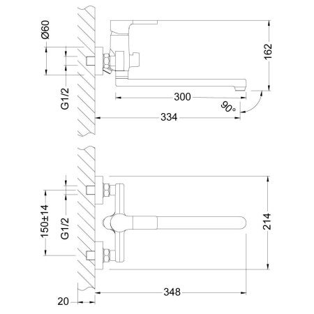 Смеситель для ванны LeMark Aura LM0651C настенный хром