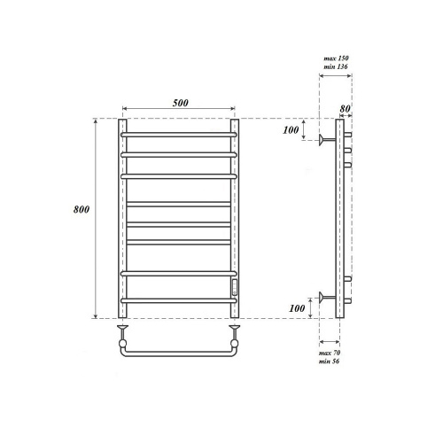 Полотенцесушитель Point Сатурн PN90858B электрический черный - фото 2