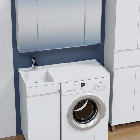 Раковина из искусственного камня СанТа Лидер 900106N 100х50 над стиральной машиной цвет белый