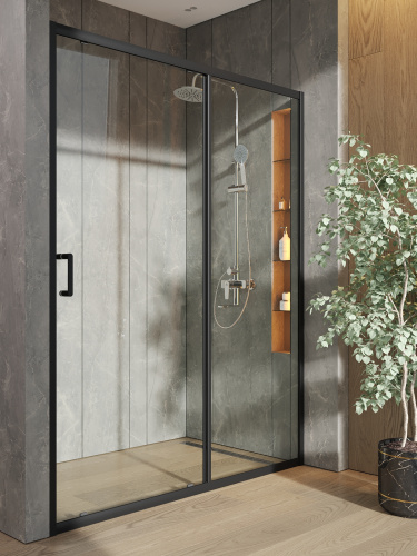 Душевая дверь Orange E02-150TB 151х190 стекло прозрачное профиль черный - фото 4