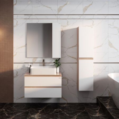 Шкаф-пенал Onika Алеста 403566 40х140 подвесной цвет белый/бежевый