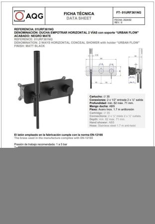 Душевая система AQG Urban Flow 19URFER23505 встраиваемая в стену цвет черный