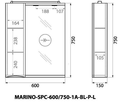 Зеркало-шкаф BelBagno Fly-Marino MARINO-SPC-600/750-1A-BL-P-L 60x75 - фото 2