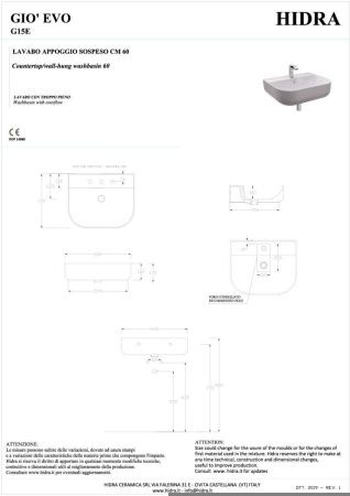 Раковина керамическая Hidra Gio G15E/026 60х50 подвесная цвет черный 1 отверстие под смеситель