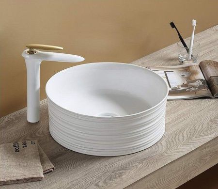 Раковина из сантехнического фаянса CeramaLux W1532 40х40 накладная цвет белый без отверстий под смеситель