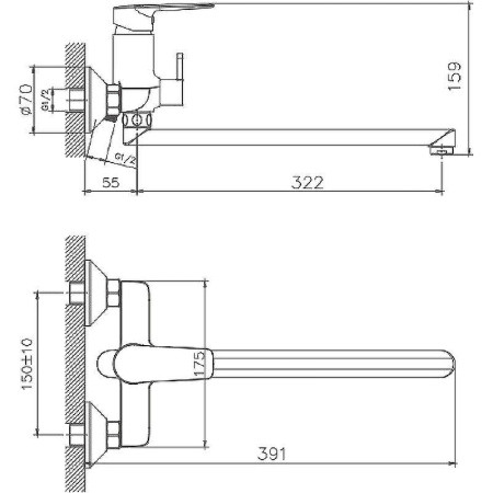 Cмеситель для ванны и душа Haiba HB22563 настенный хром