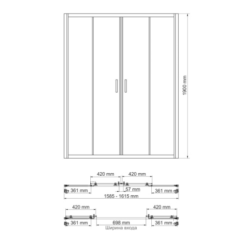 Душевая дверь WasserKRAFT Lippe 45S 45S45 160x190 стекло прозрачное 6 мм - фото 3