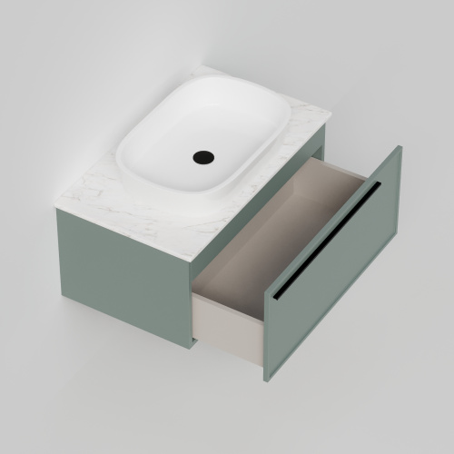 Тумба со столешницей La Fenice ELBA NFNC-01-ELB-G-80-3-GG 80х62х49 подвесная цвет серый/зелёный - фото 2