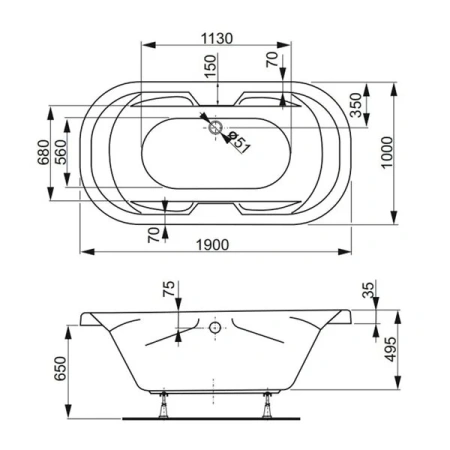 Ванна акриловая Vagnerplast Gaia VPBA191GAI7X-04 190х100 отдельностоящая овальная без каркаса